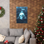 CRT Blue Skull Poster - Cyber-Noir Scanline Skull Art Print