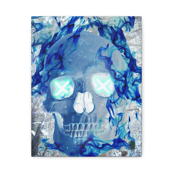 Blue Flame Skull Canvas Wall Art - Gothic Dark Fantasy Decor