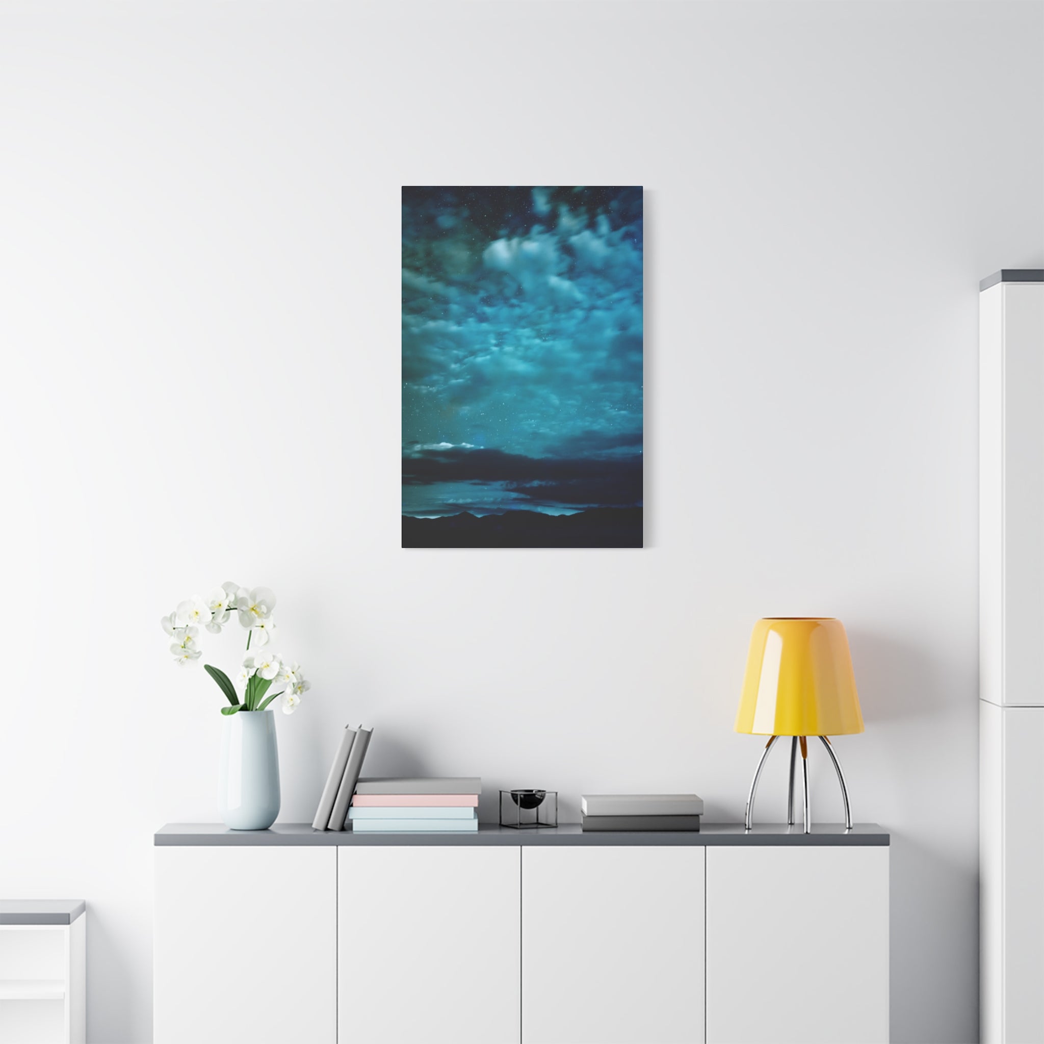 Serene Blue Sunrise Canvas Wall Art - Peaceful Misty Lake Decor