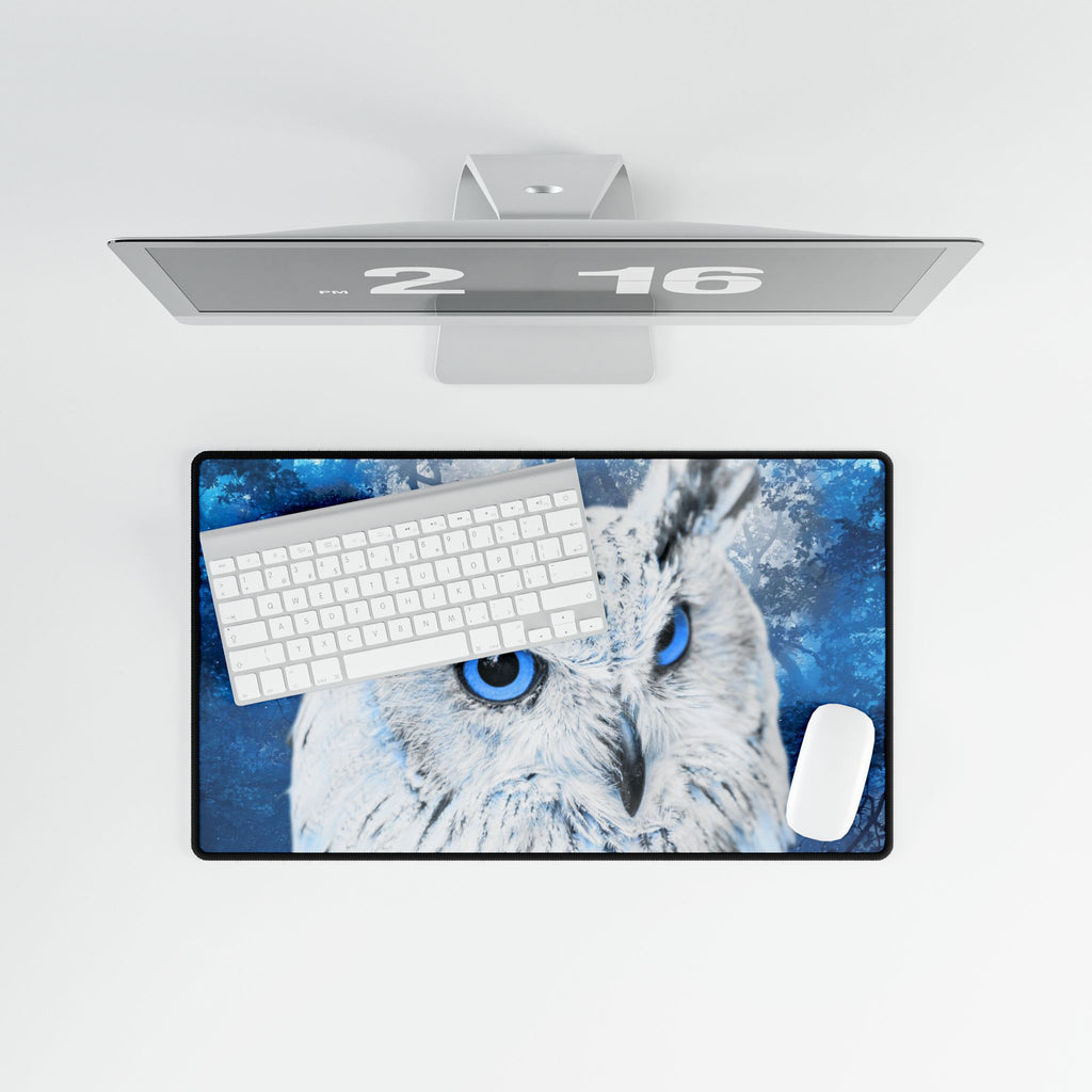 Frost Owl Desk Mat - Winter Forest Bird Mouse Pad