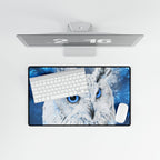 Frost Owl Desk Mat - Winter Forest Bird Mouse Pad