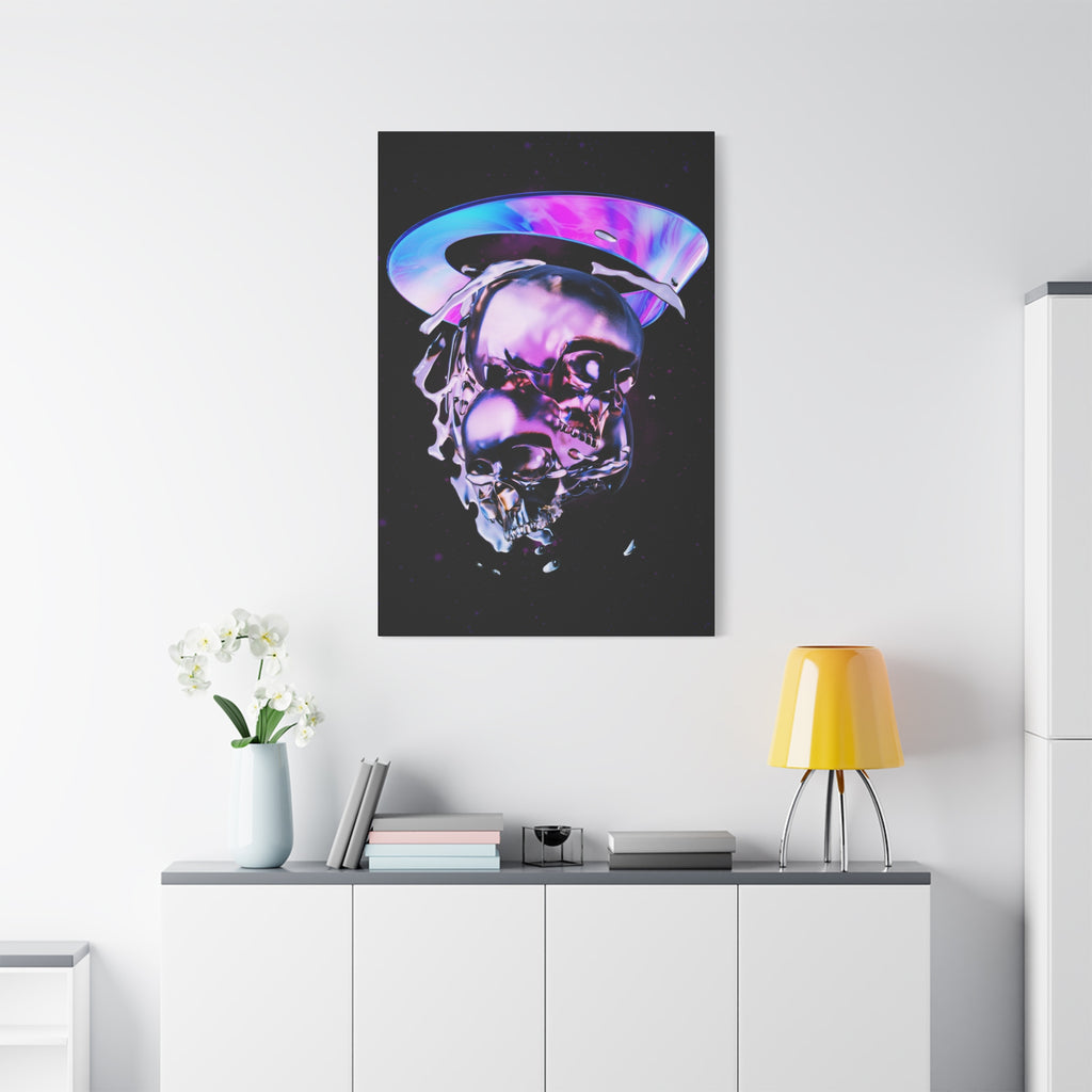 Melted Skeleton Skulls Canvas Wall Art - Gothic Cosmic Skull Decor