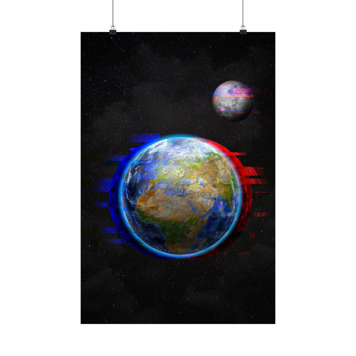 Earth Glitched Poster - Digital Glitch Space Art Print