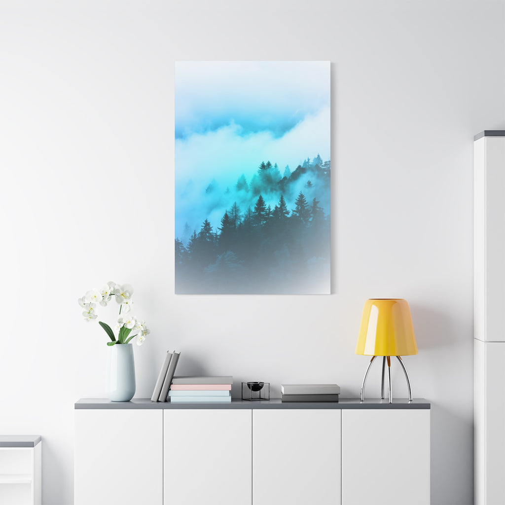 Blue Mountain Fog Canvas Wall Art - Misty Forest Nature Decor
