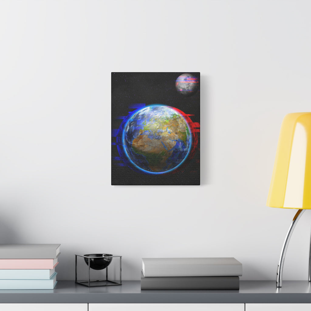 Earth Glitched Canvas Wall Art - Digital Glitch Futuristic World