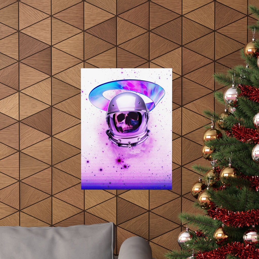 Astronaut Skeleton Skull Poster Print - Neon Space Skull Art