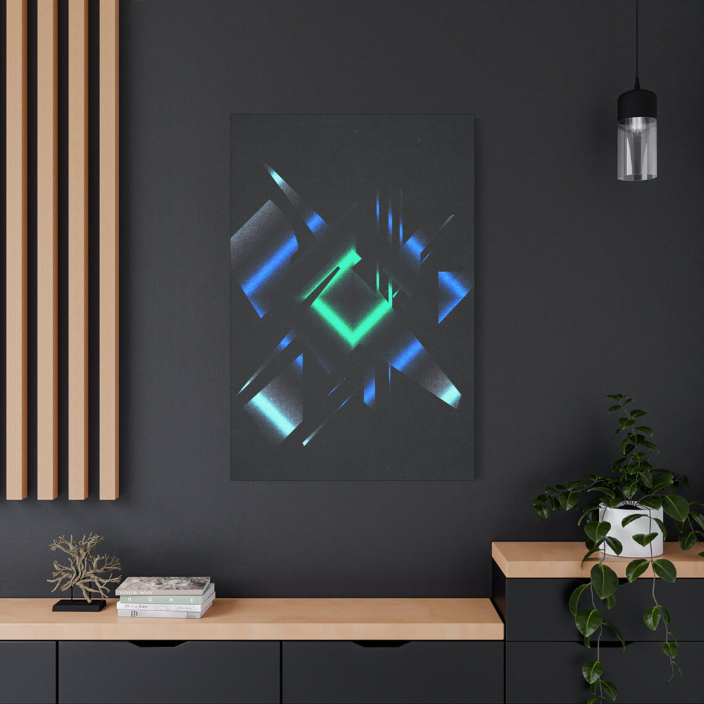 Abstract Techno Blue Canvas Wall Art - Digital Glitch Decor
