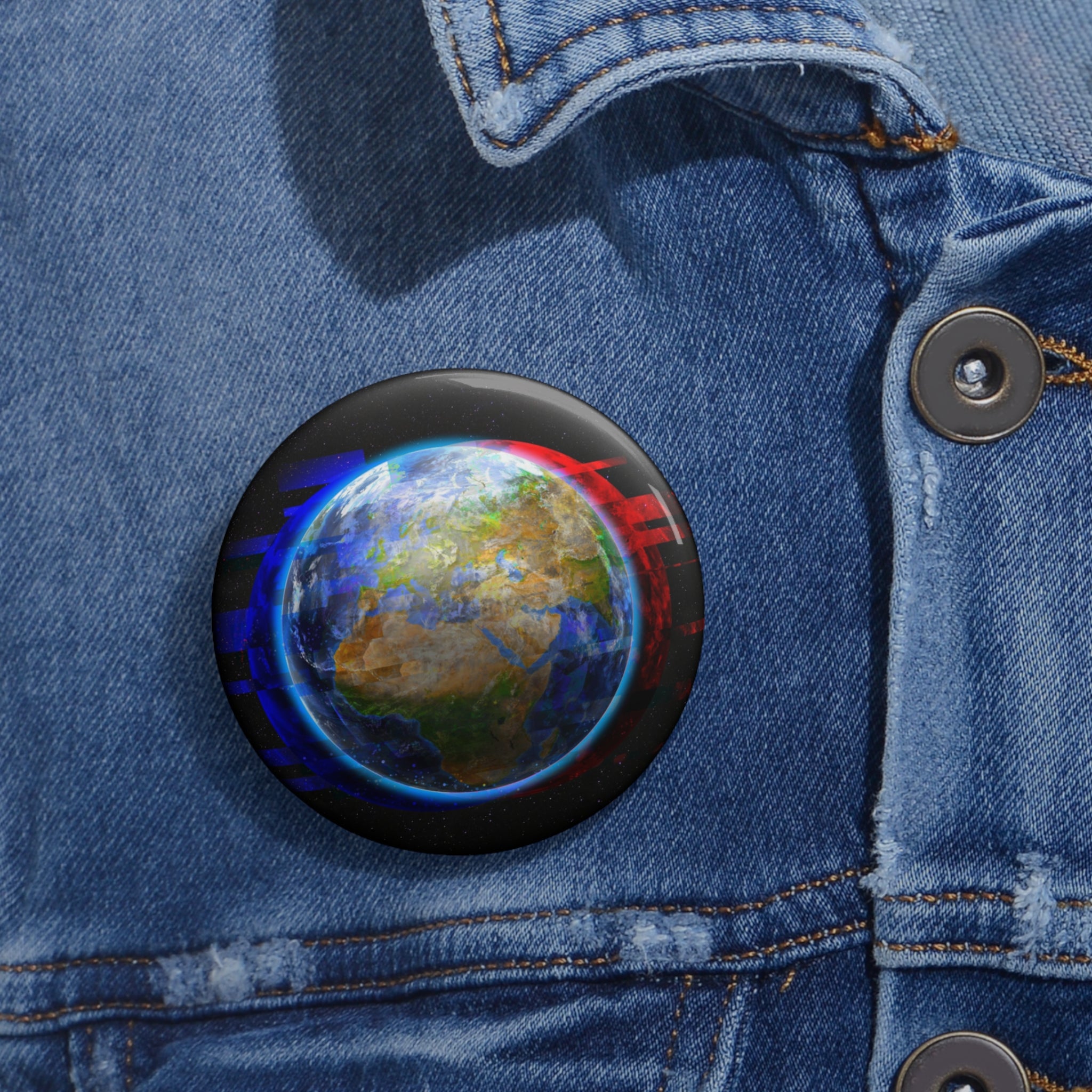 Earth Glitched Pin - Geometric Glitch Art Button