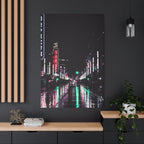 Cyberpunk Slick Street Canvas Wall Art - Neon Alley Decor