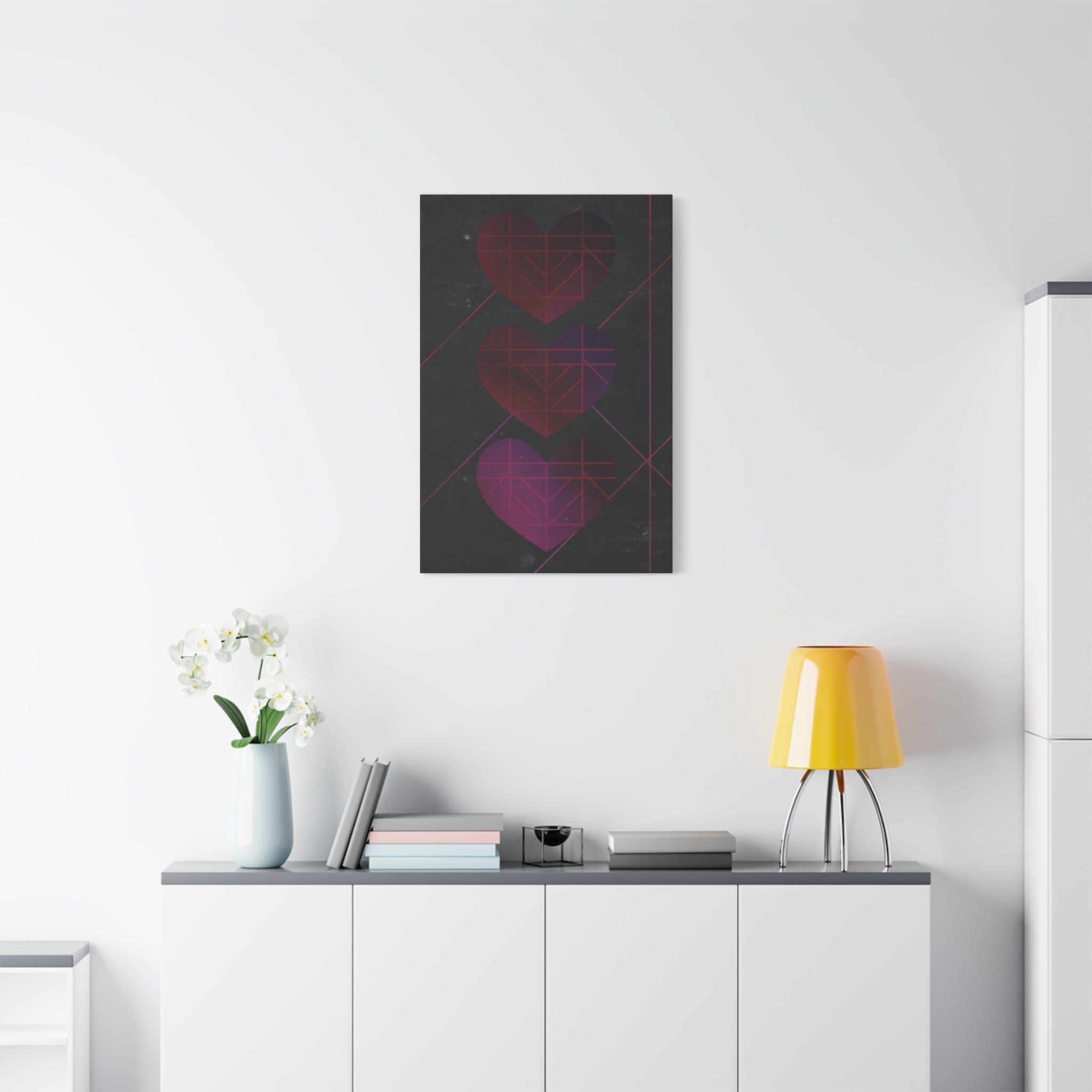 Three Hearts Level One Retro Gamer Canvas Art | Minimalist 8-Bit Pixel Love Wall Decor