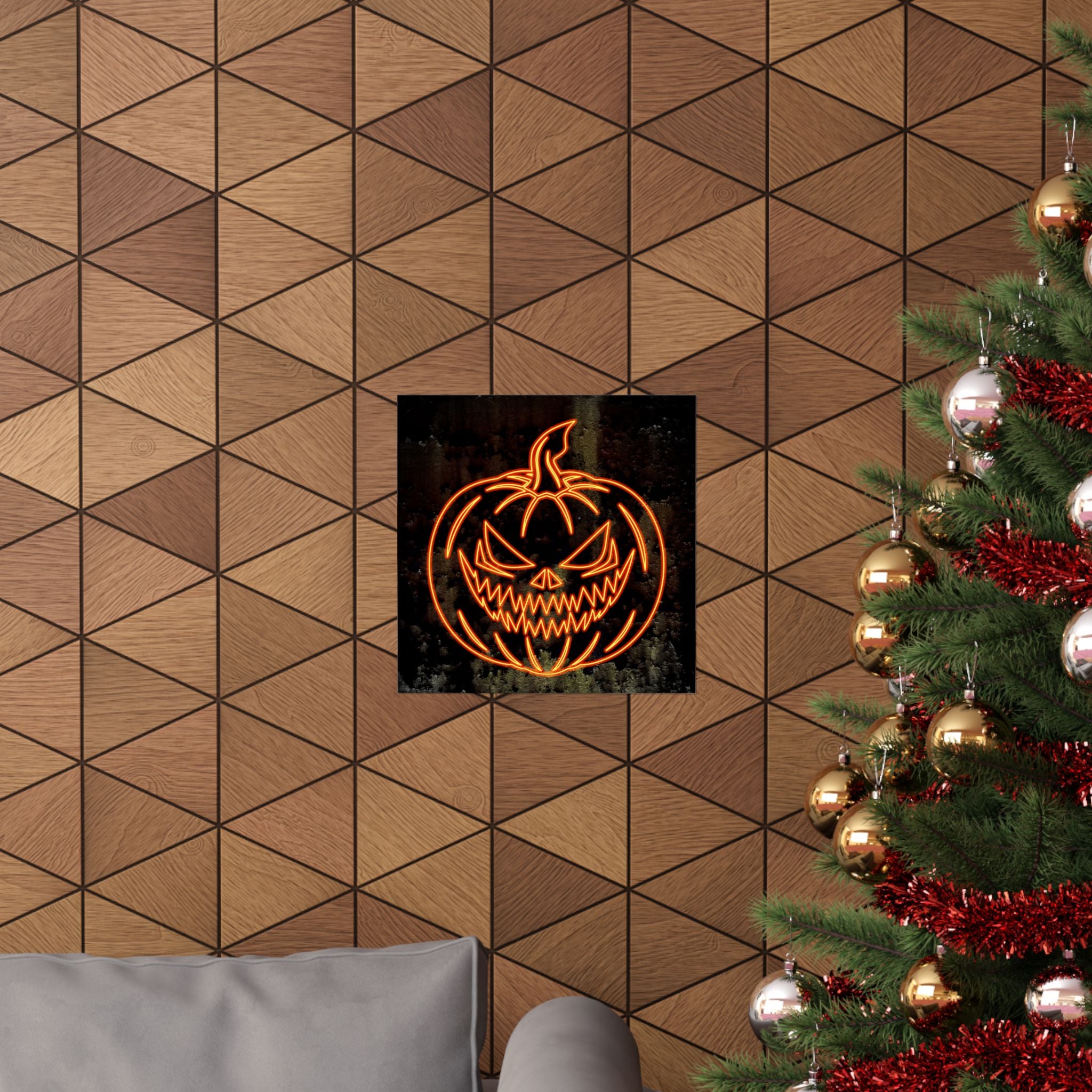 Neon Pumpkin Poster - Spooky Halloween Orange & Black Art Print