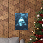 CRT Blue Skull Poster - Cyber-Noir Scanline Skull Art Print