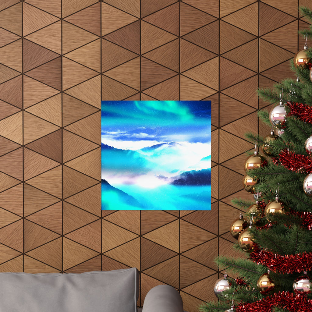 Starry Mountain Sky Poster - Aurora Borealis Art Print