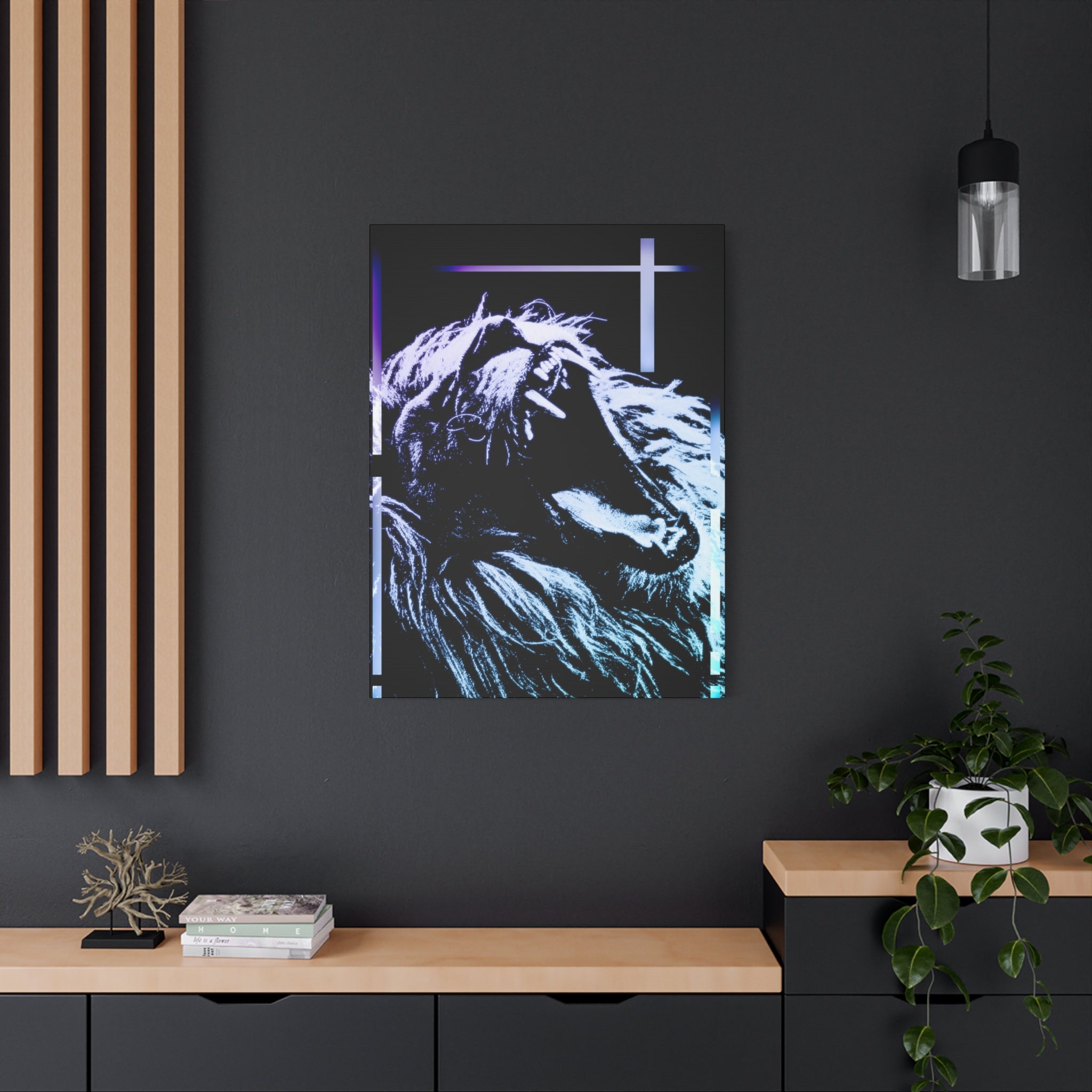 CRT Lion Retro Wave Canvas Art - 80s Vaporwave Neon Decor