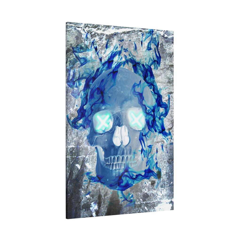 Blue Flame Skull Canvas Wall Art - Gothic Dark Fantasy Decor