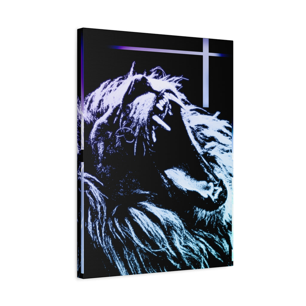 CRT Lion Retro Wave Canvas Art - 80s Vaporwave Neon Decor