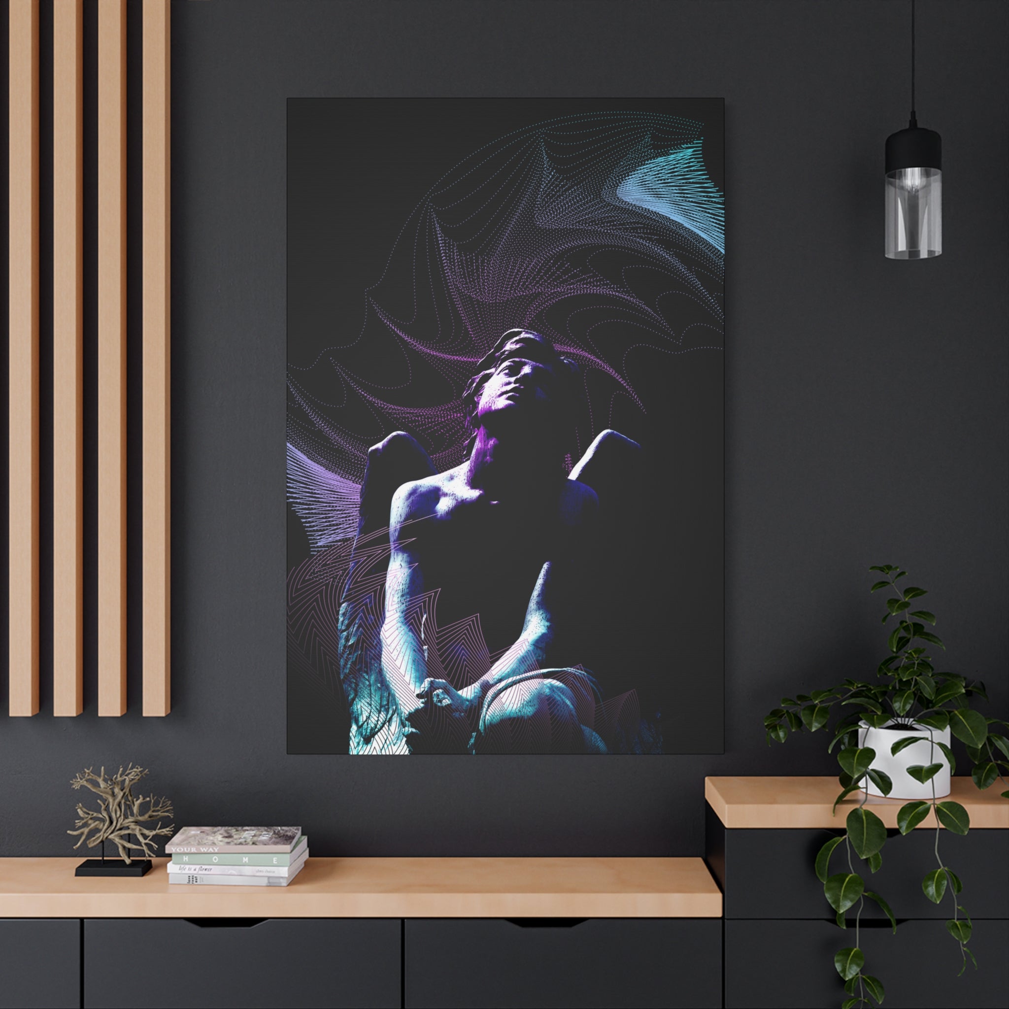 Skybound Canvas Wall Art - Surreal Angel Figure in the Clouds