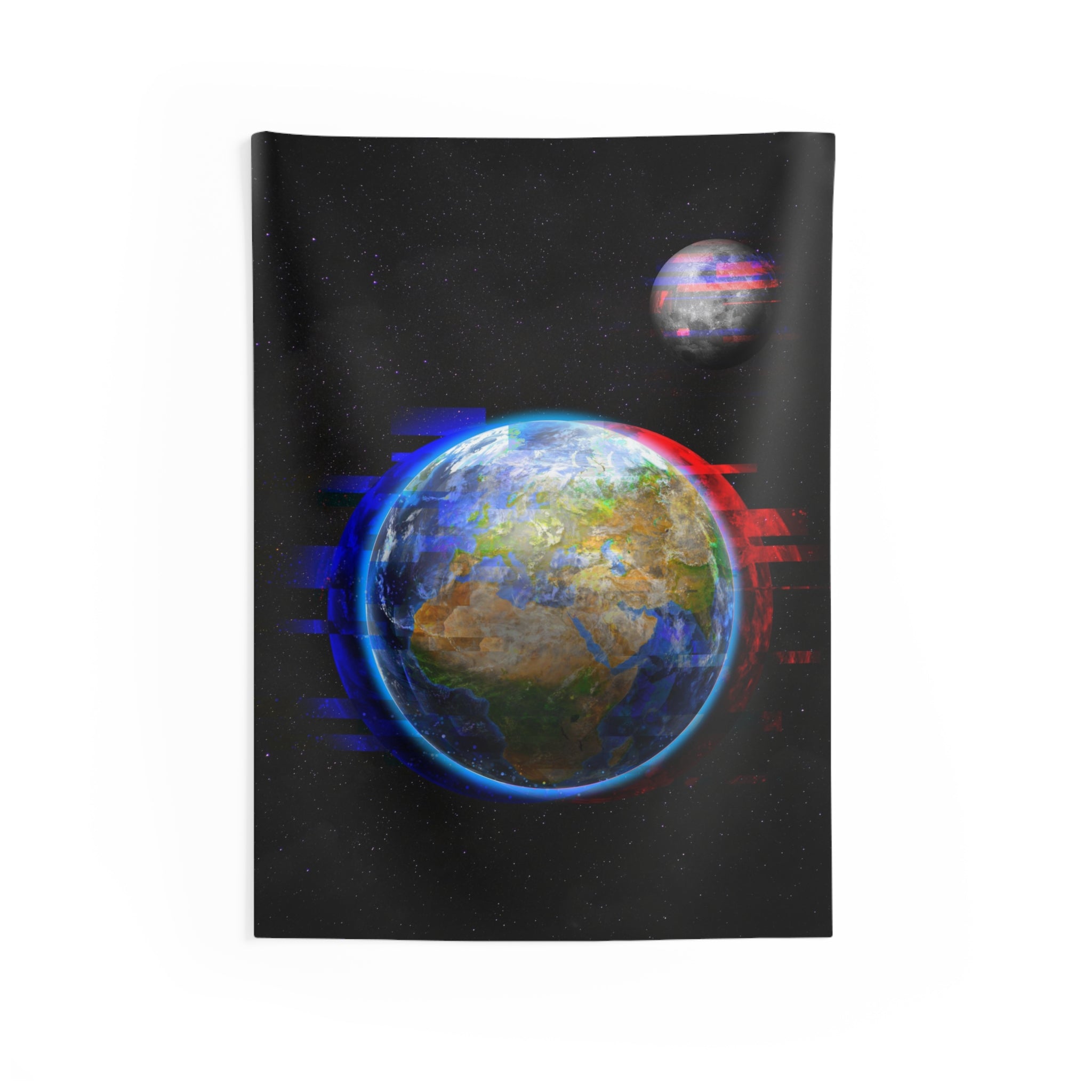 Earth Glitched Tapestry - Digital Glitch Space Wall Hanging