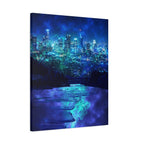 Cosmic Frosted City Canvas Art - Winter Metropolitan Nightscape