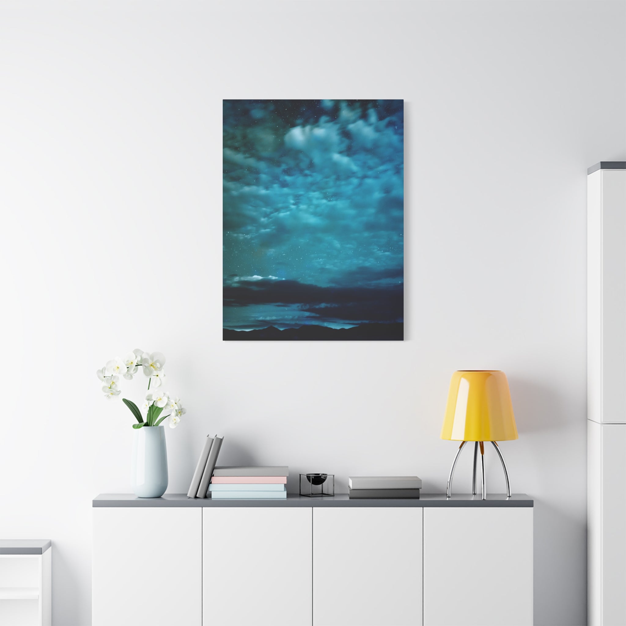 Serene Blue Sunrise Canvas Wall Art - Peaceful Misty Lake Decor