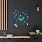 Abstract Techno Blue Canvas Wall Art - Digital Glitch Decor