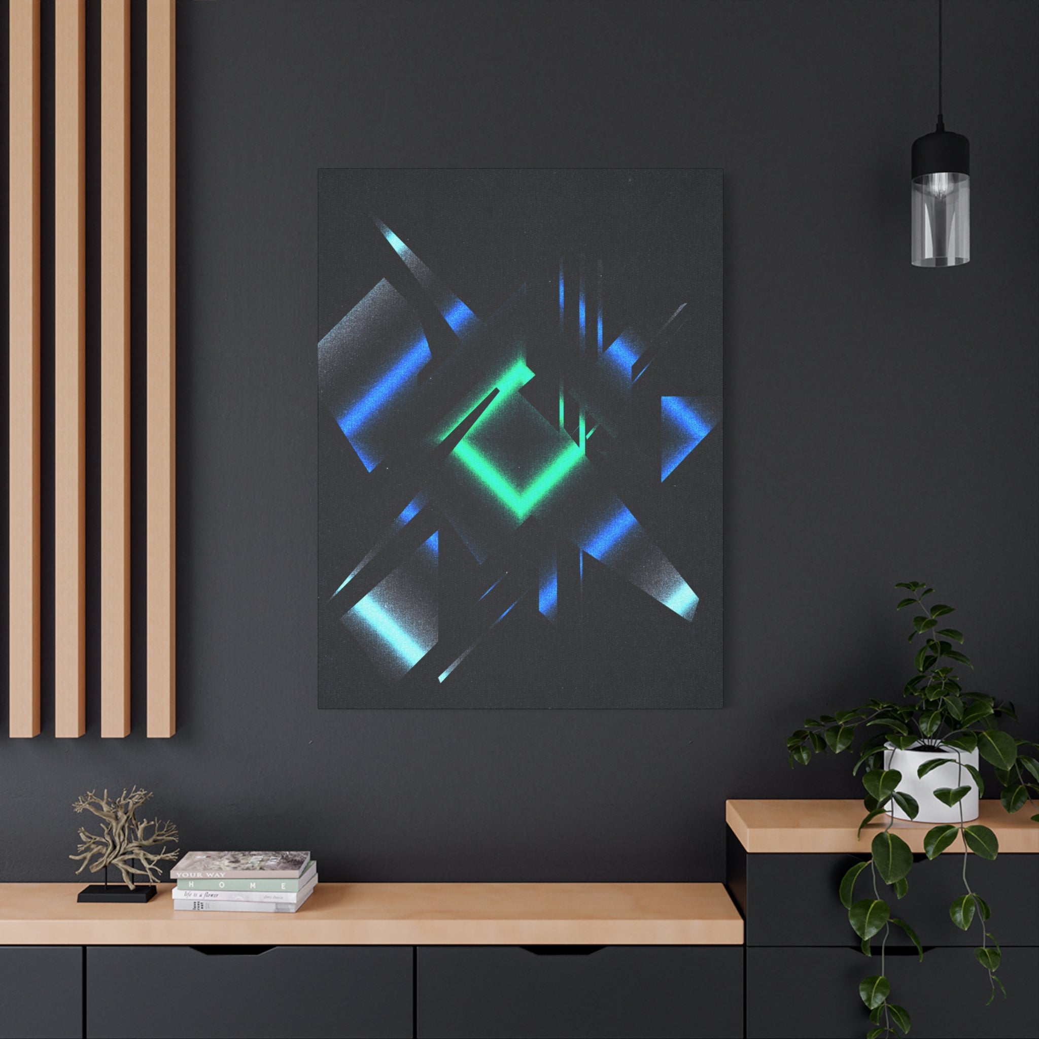 Abstract Techno Blue Canvas Wall Art - Digital Glitch Decor