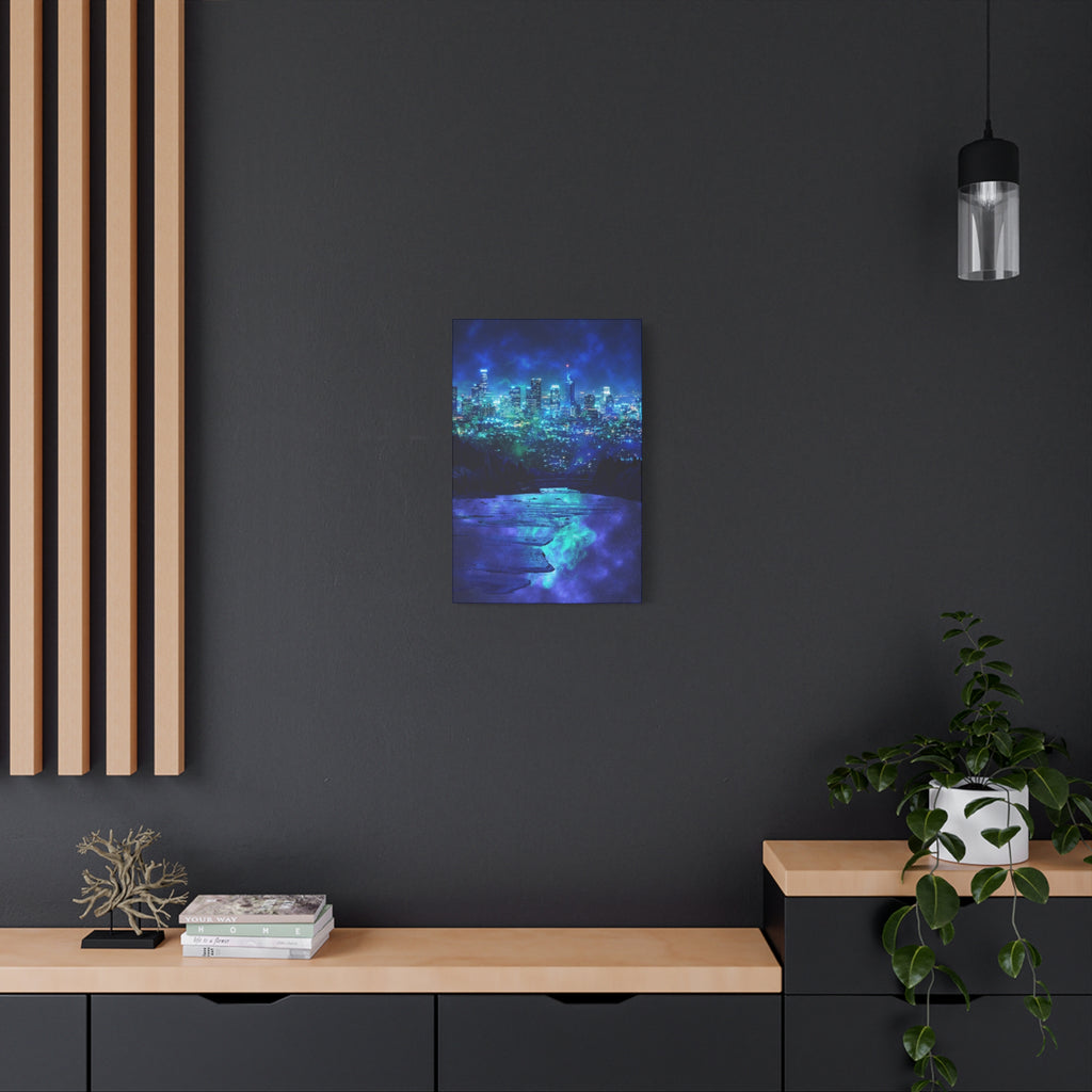 Cosmic Frosted City Canvas Wall Art - Winter Cityscape Decor