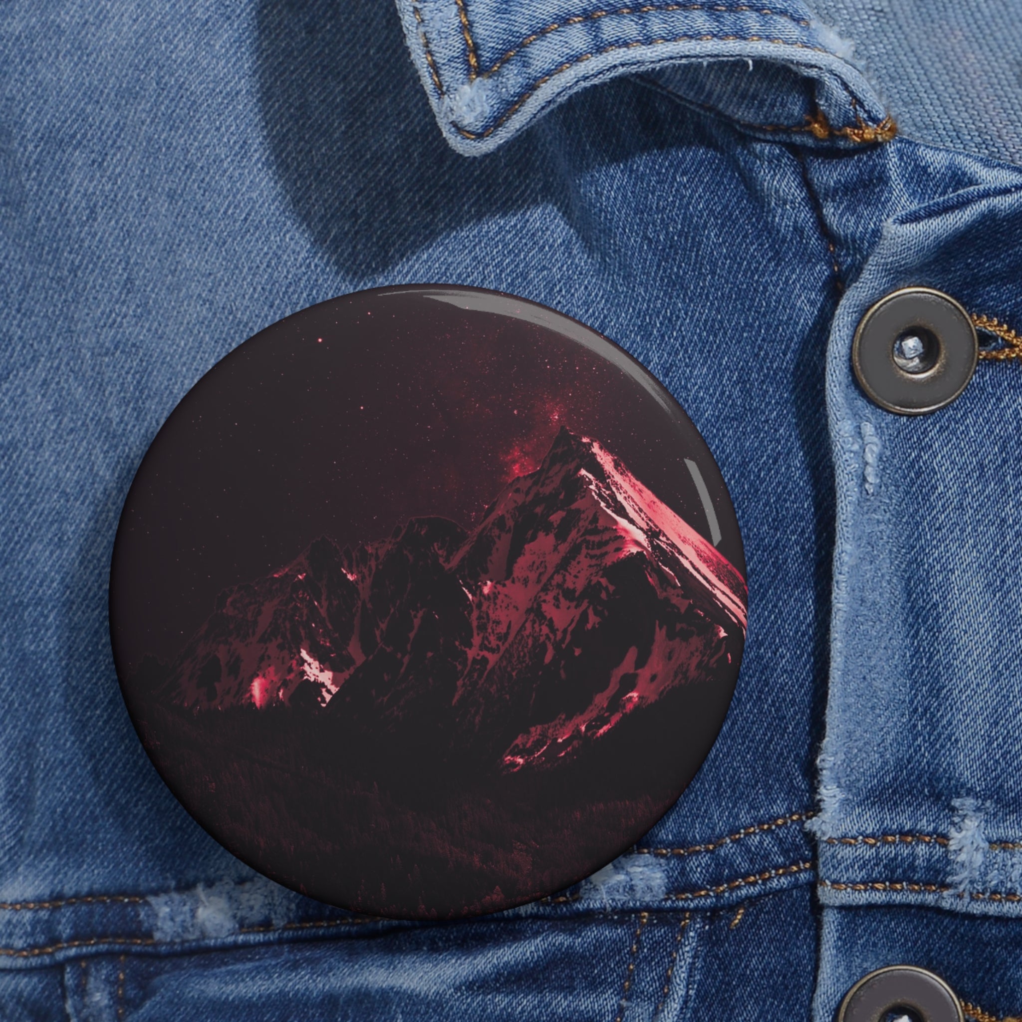 Red Mountain Lake Pin - Nature Landscape Art Button