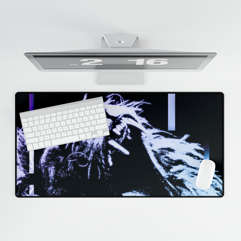 CRT Lion Retro Wave Gaming Desk Mat - 80s Synthwave Mouse Pad