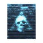 CRT Blue Skull Poster - Cyber-Noir Scanline Skull Art Print