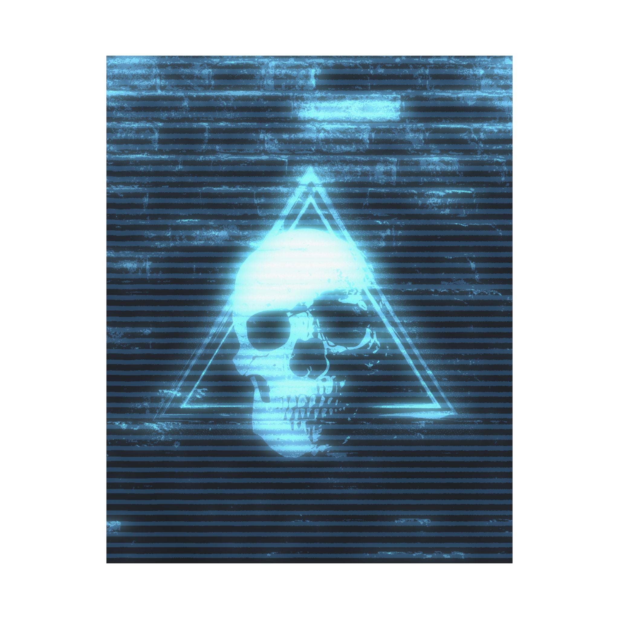CRT Blue Skull Poster - Cyber-Noir Scanline Skull Art Print