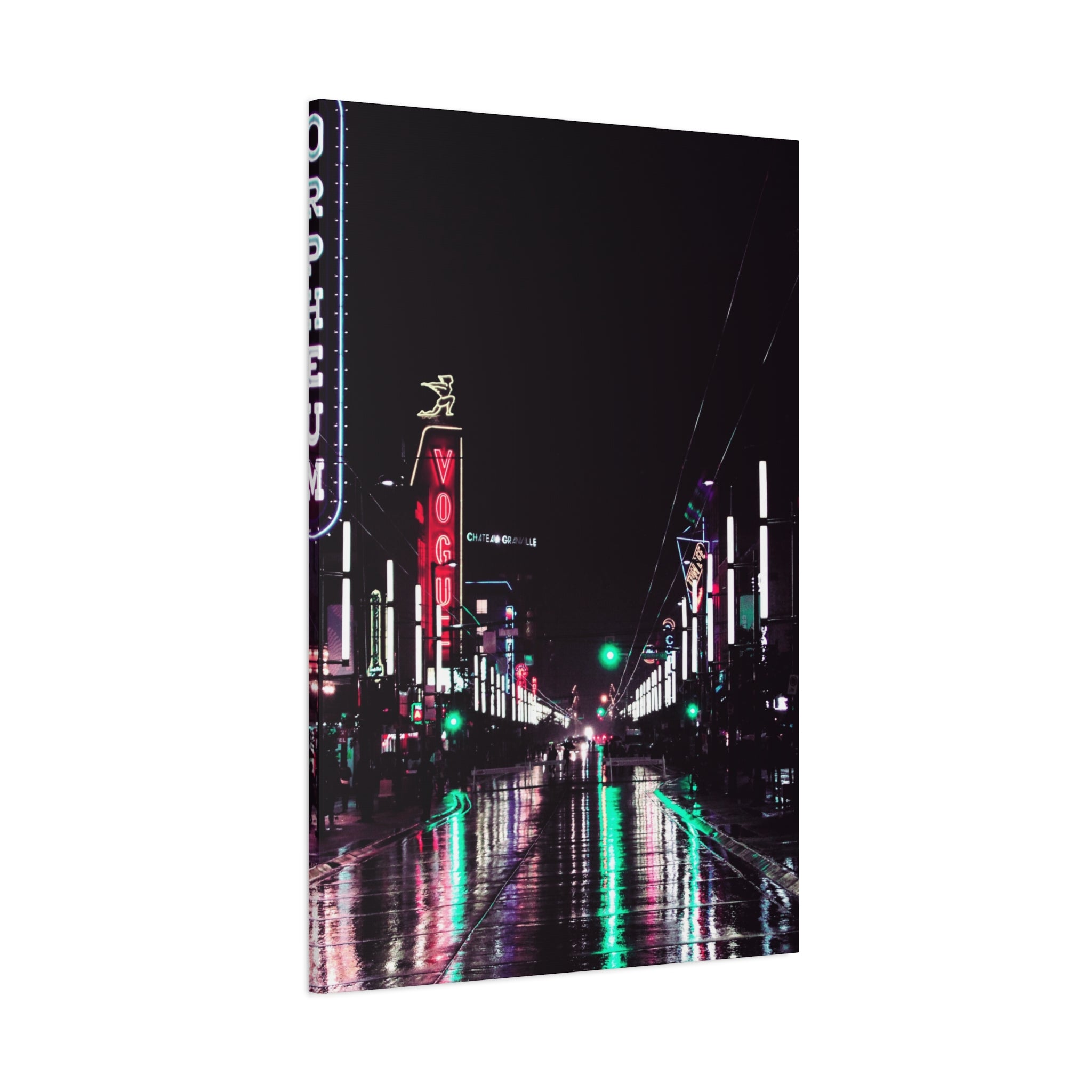 Cyberpunk Slick Street Canvas Wall Art - Neon Alley Decor