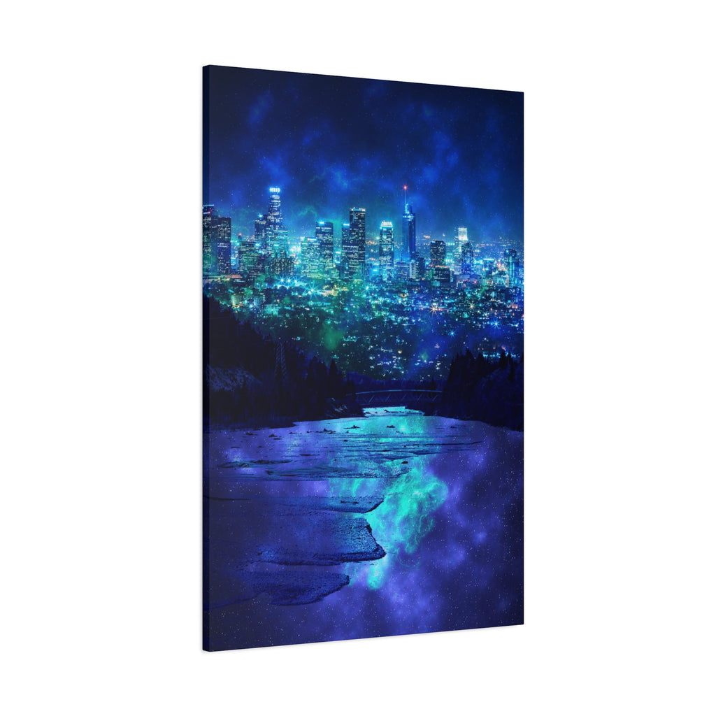 Cosmic Frosted City Canvas Wall Art - Winter Cityscape Decor
