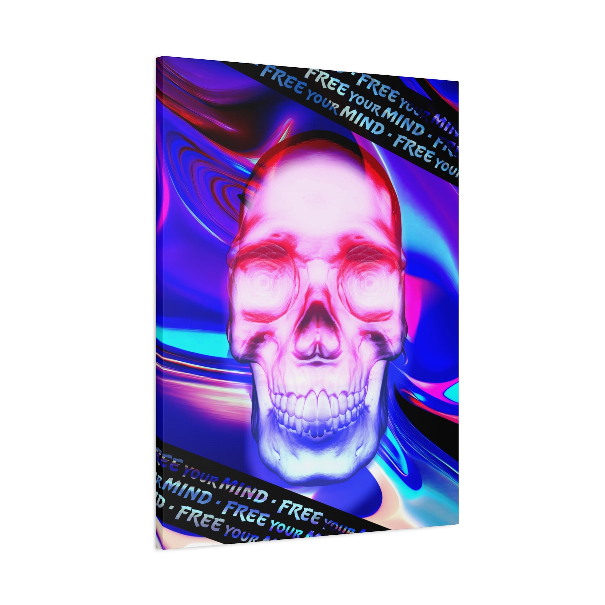Free Your Mind Psychedelic Skull Canvas Art - Trippy Skeleton Decor