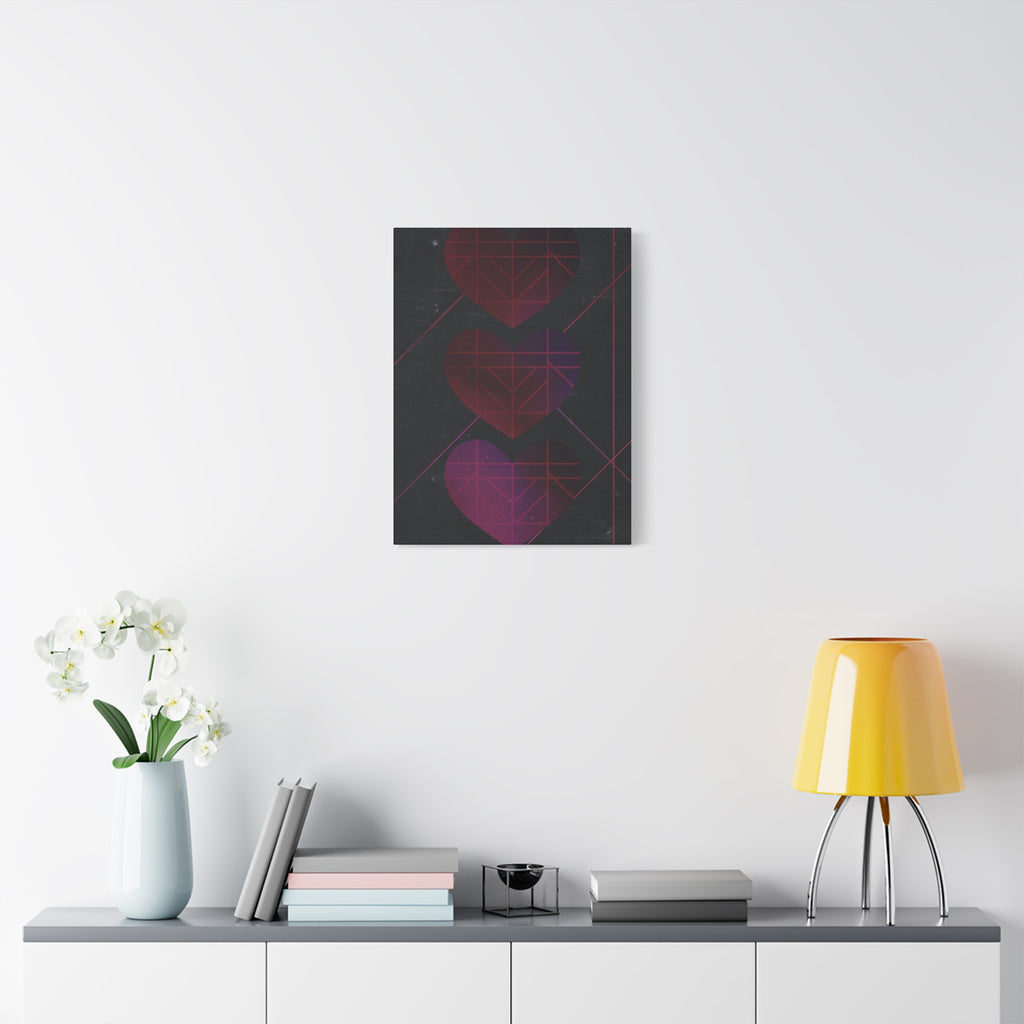 Three Hearts Level One Retro Gamer Canvas Art | Minimalist 8-Bit Pixel Love Wall Decor