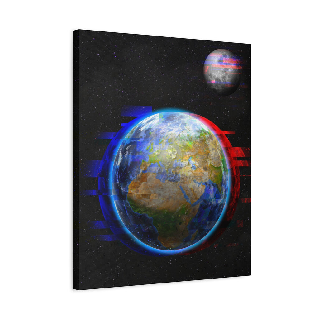 Earth Glitched Canvas Wall Art - Digital Glitch Futuristic World