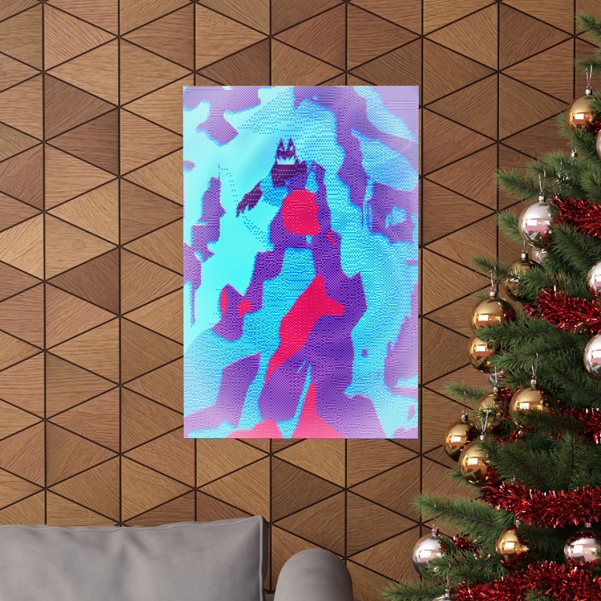 Retro Ice Cave Poster - Cool-Toned Glitch Aesthetic Art Print