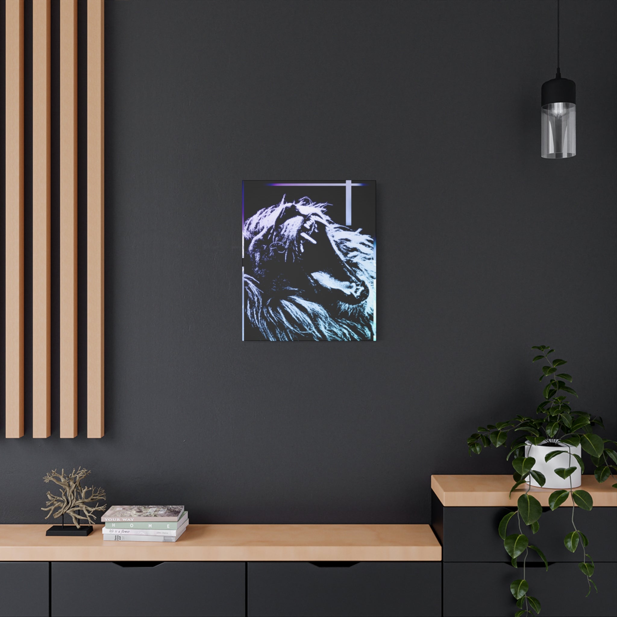 CRT Lion Retro Wave Canvas Art - 80s Vaporwave Neon Decor