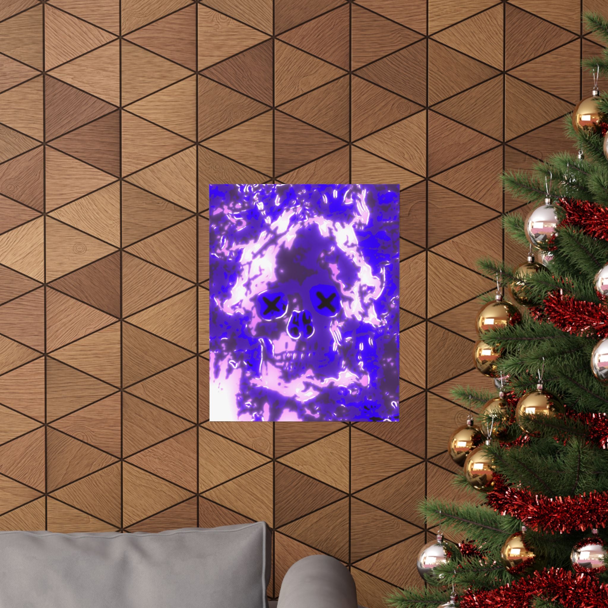 Vaporwaave Neon Skull Matte Poster Print