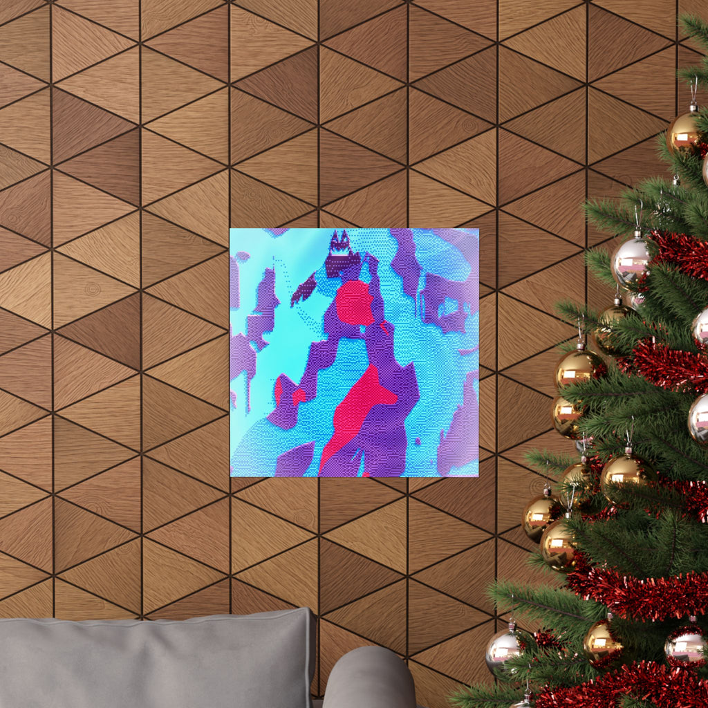 Retro Ice Cave Poster - Cool-Toned Glitch Aesthetic Art Print