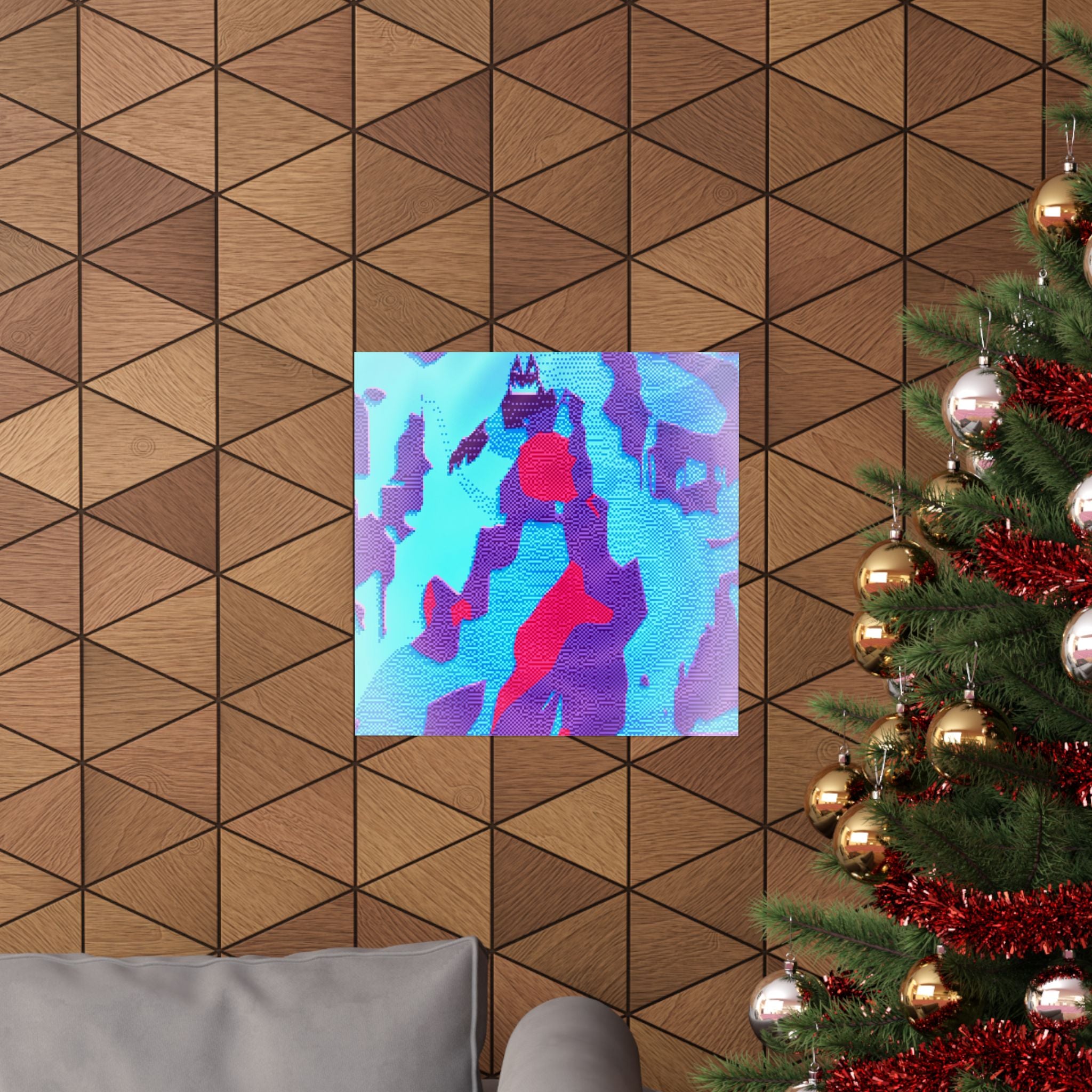 Retro Ice Cave Poster - Cool-Toned Glitch Aesthetic Art Print