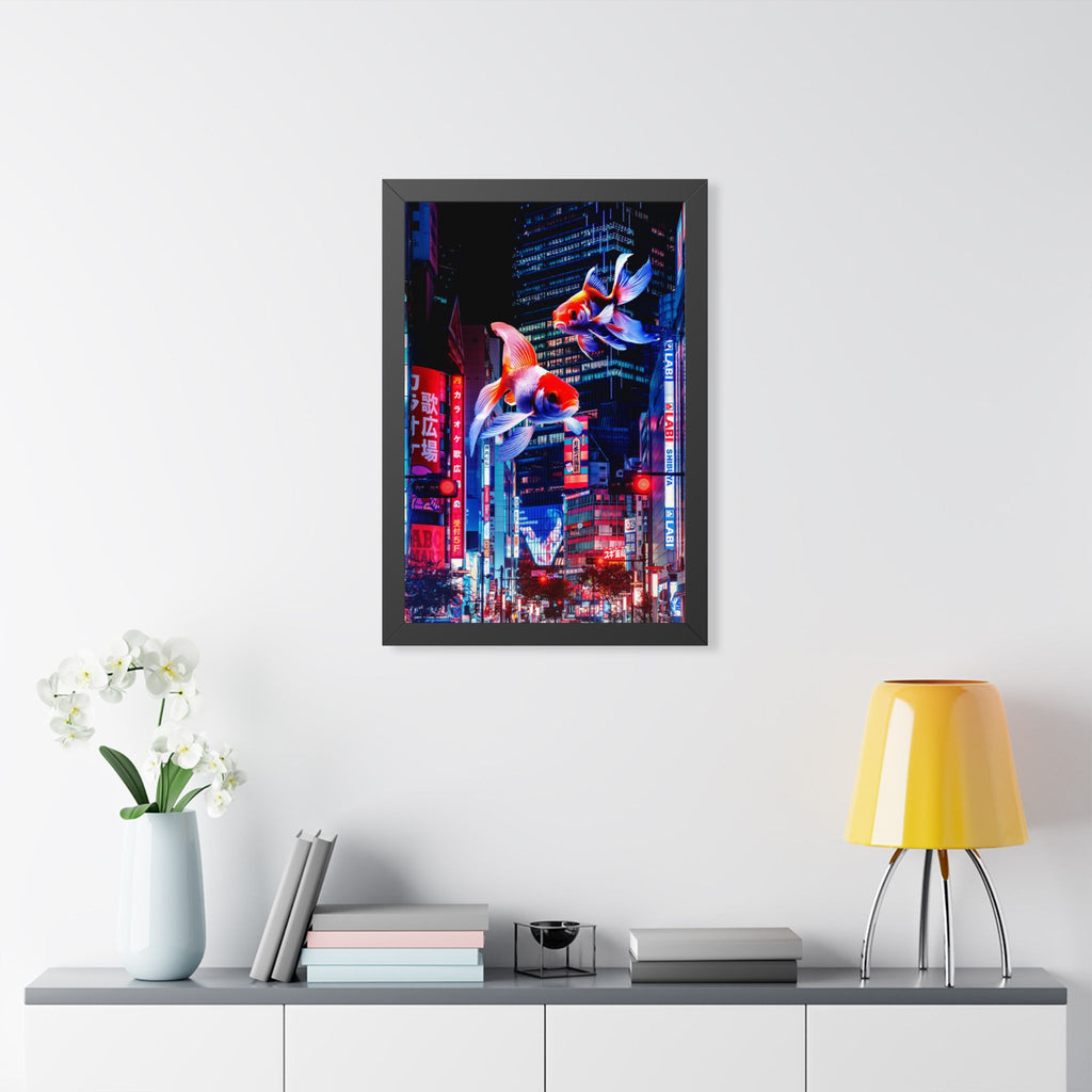 Japanese City Punk FX.2 Koi Attack Poster - Neon Urban Fantasy Art