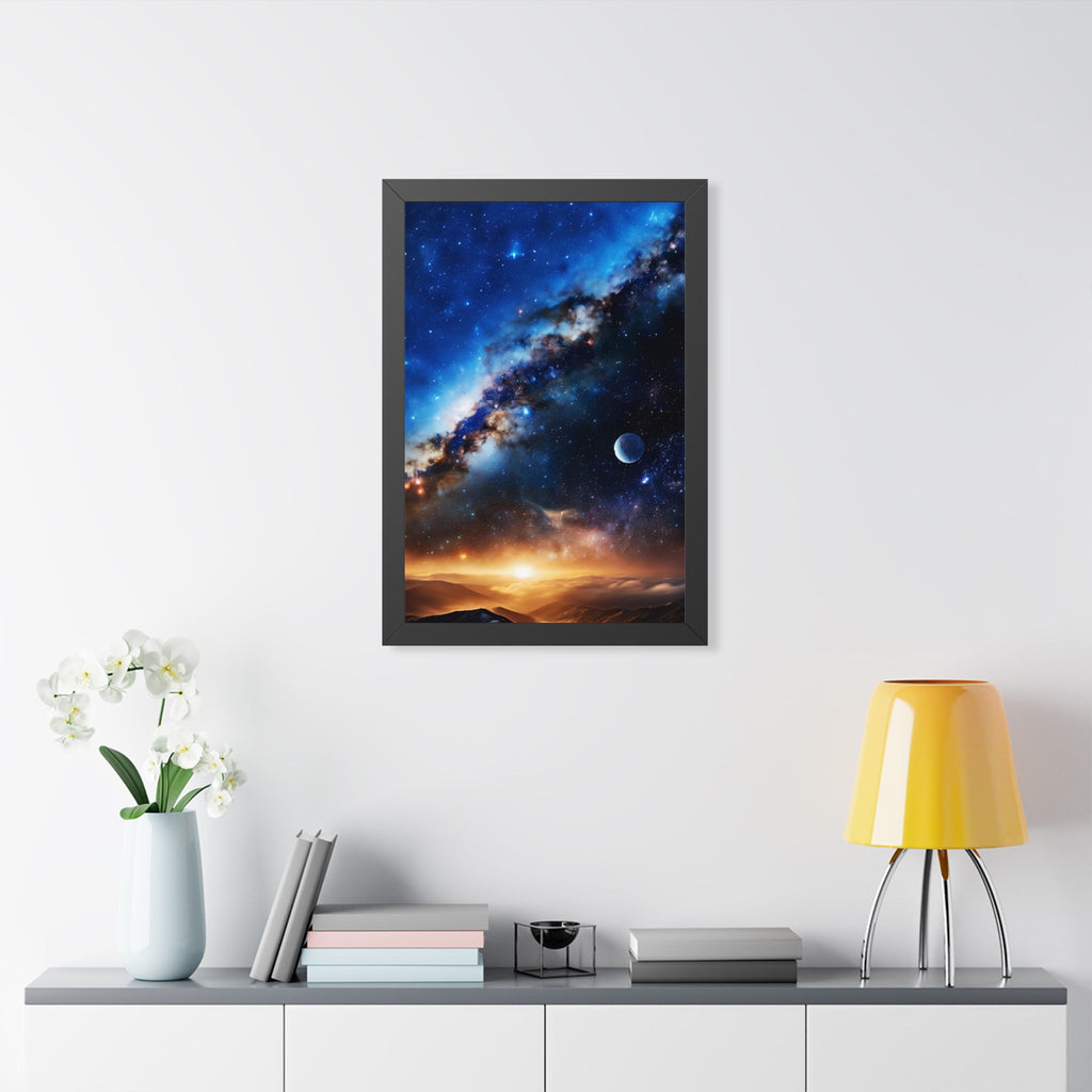 Space Sunrise Framed Poster - Cosmic Galaxy Sunrise Wall Art