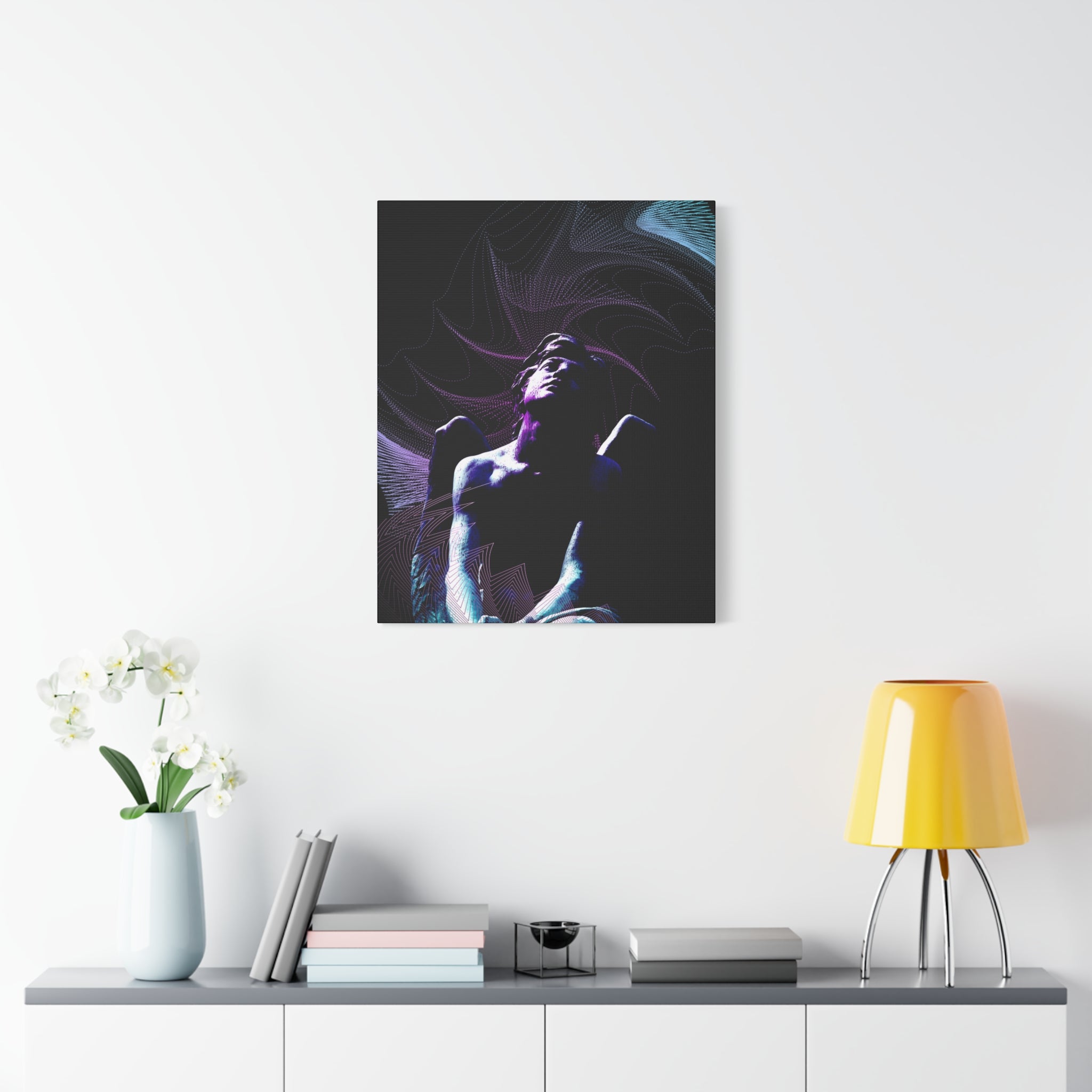 Skybound Canvas Wall Art - Surreal Angel Figure in the Clouds