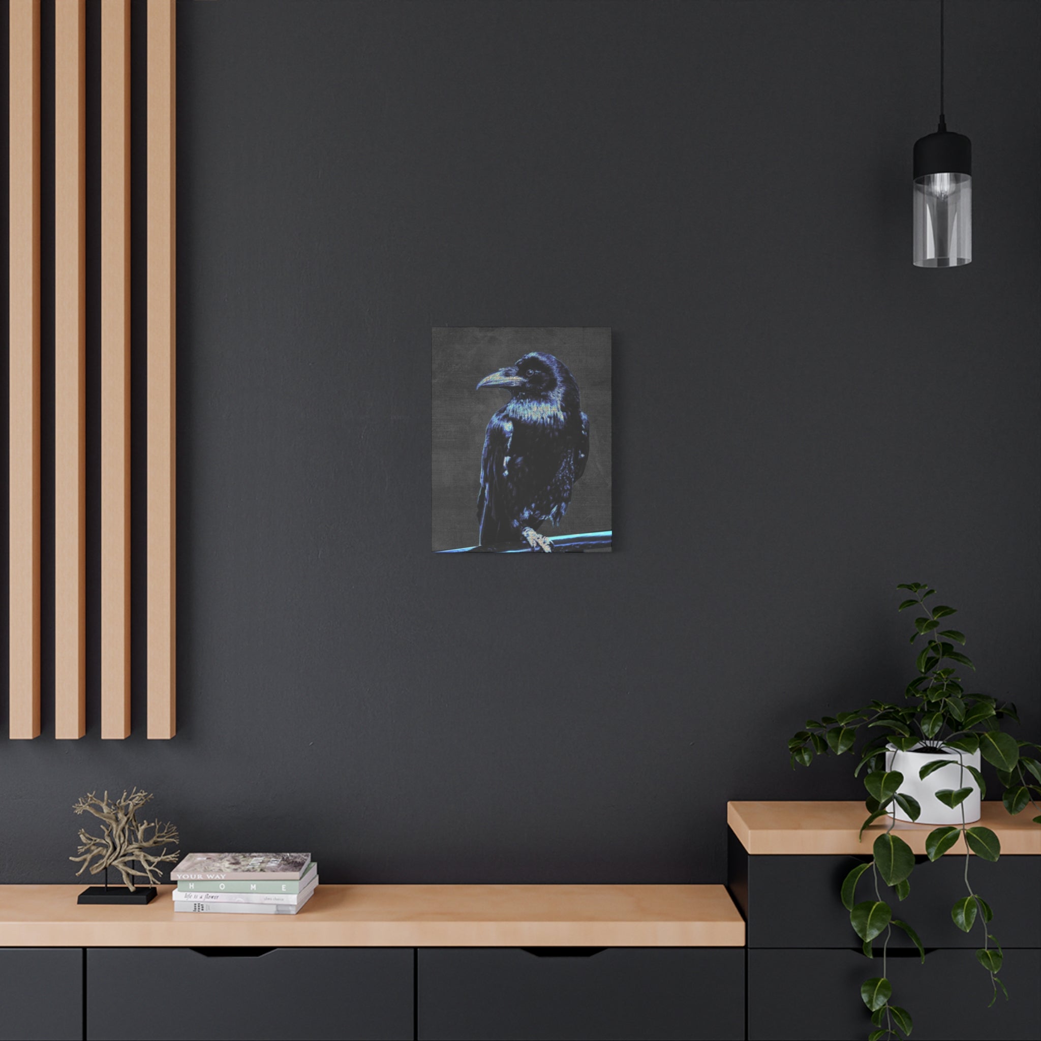 Blue Crow Canvas Wall Art - Surreal Raven Bird Decor