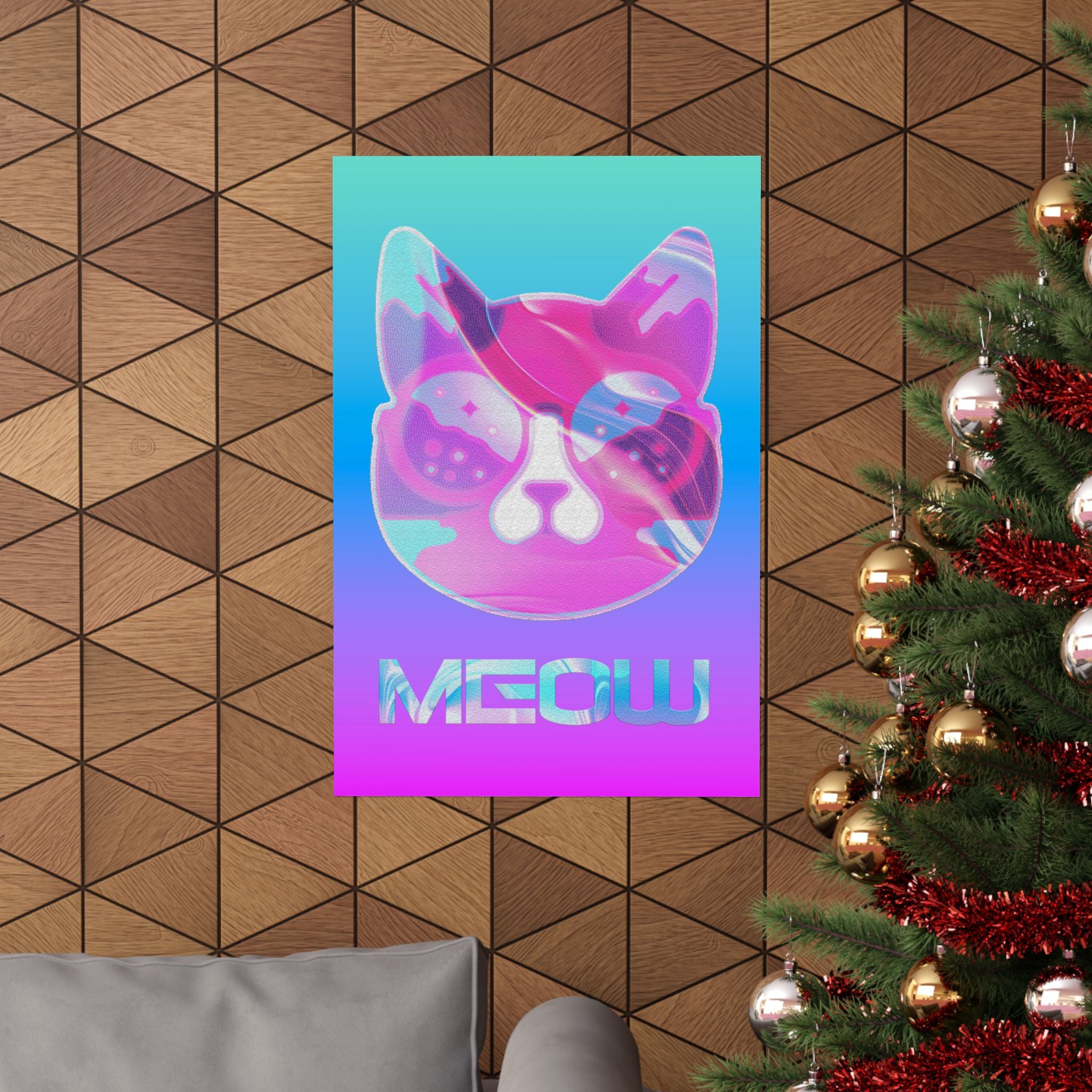 Lofi Cat Meow Poster - Retro Anime Aesthetic Art Print