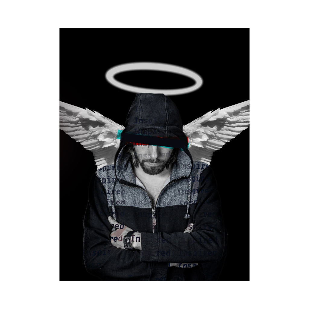 Modern Angel Poster - Black & White Geometric Wings Art Print