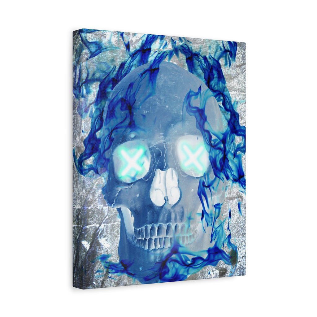 Blue Flame Skull Canvas Wall Art - Gothic Dark Fantasy Decor