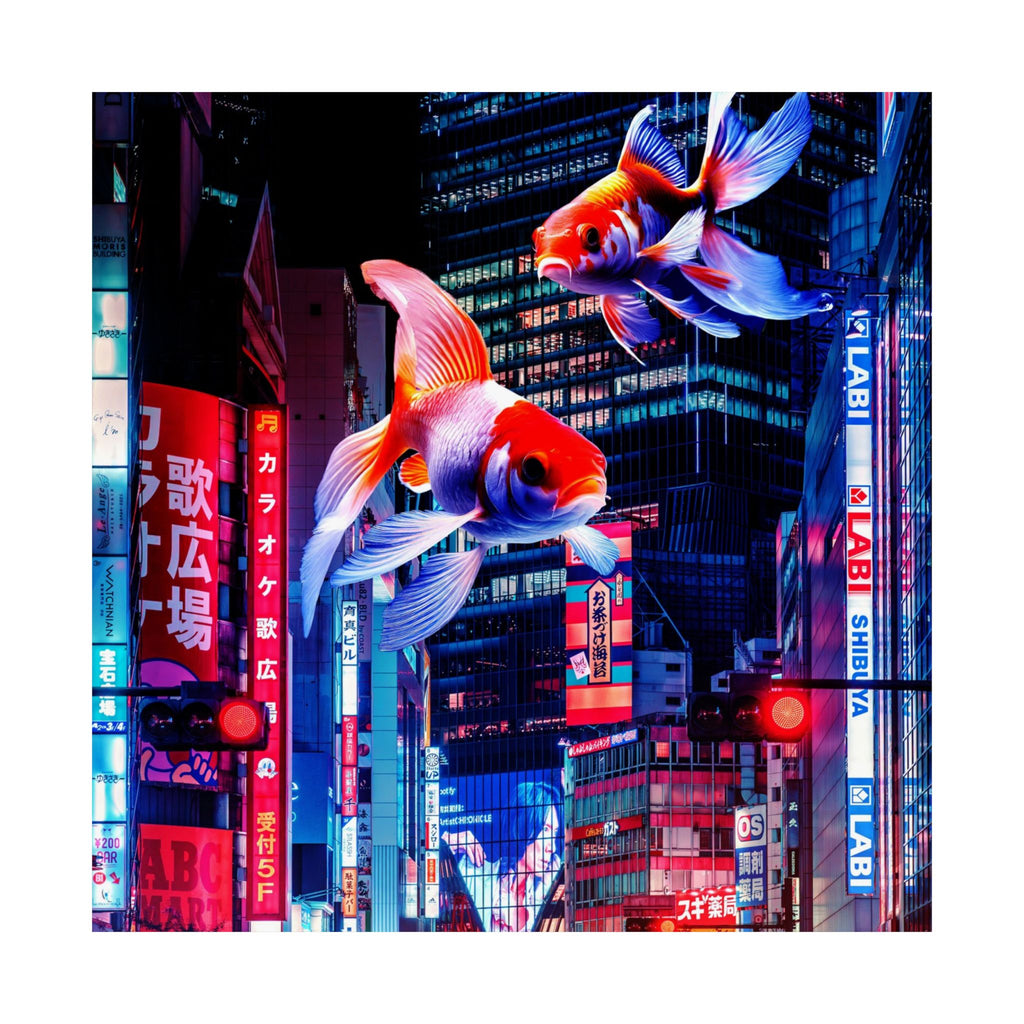 Japanese City Punk FX.2 Koi Attack Poster - Neon Cyberpunk Art Print