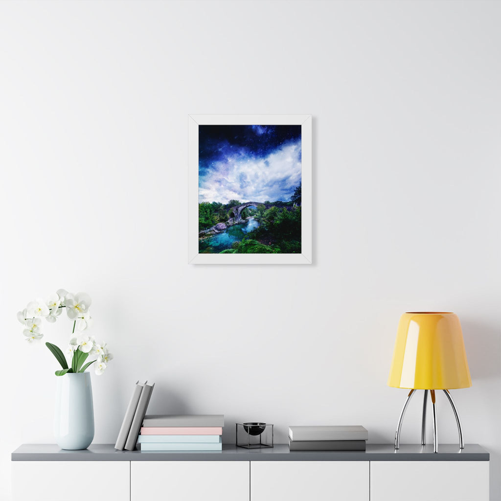 Enchanted Forest Poster - Starry Bridge River Fantasy Art Print
